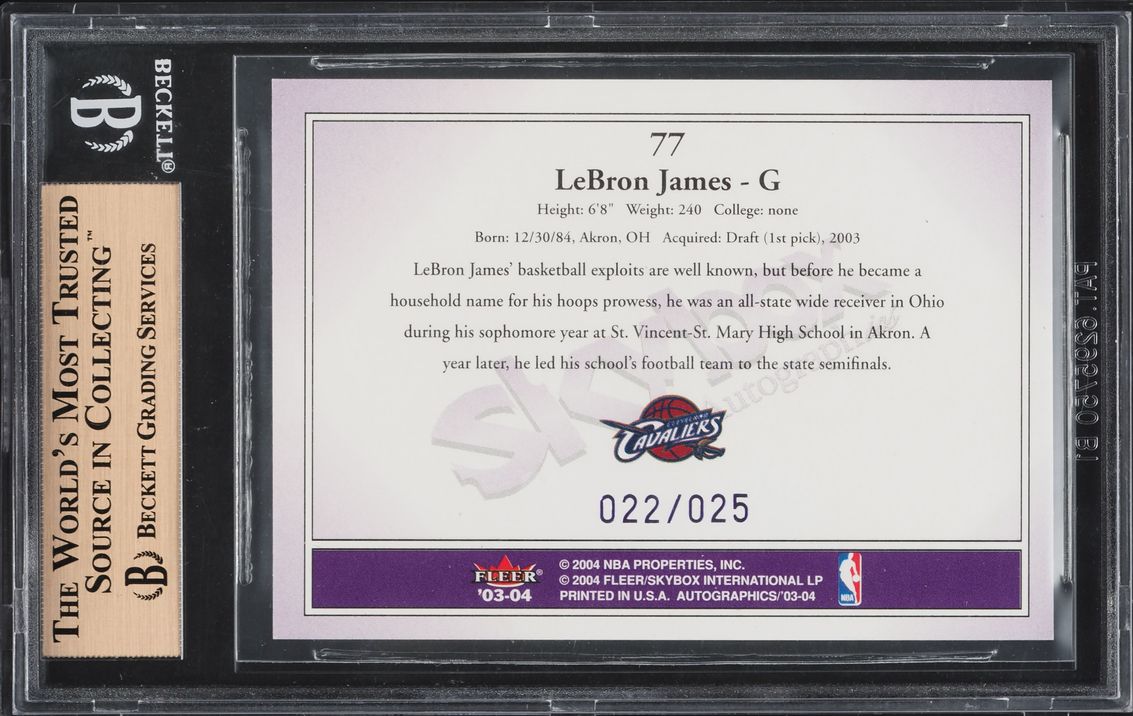 2003 Skybox Autographics Purple Insignia LeBron James ROOKIE /25 #77 BGS 9.5 GEM