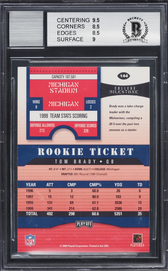 2000 Playoff Contenders Tom Brady ROOKIE AUTO #144 BAS BGS 8.5 NM-MT+