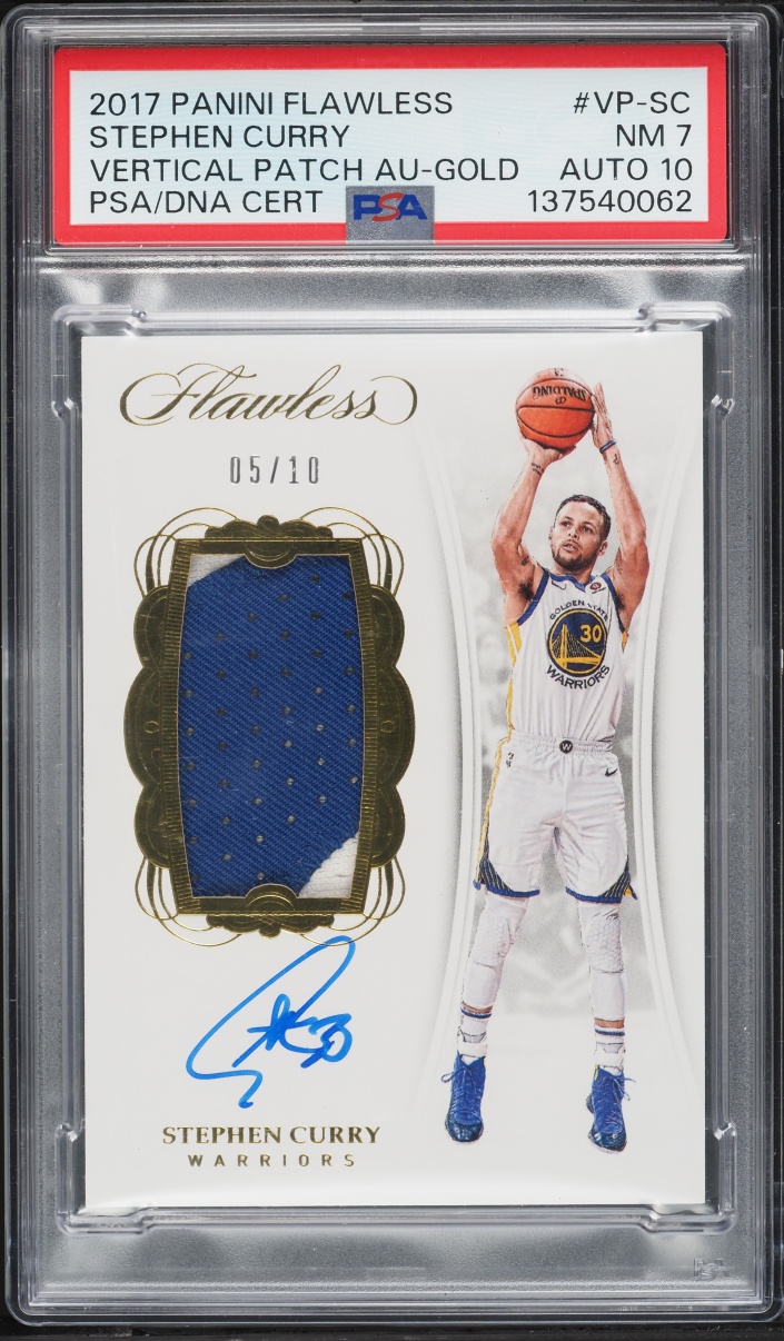 2017 Panini Flawless Vertical Gold Stephen Curry PATCH AUTO DNA 10 /10 #VP-SC PSA 7 NRMT