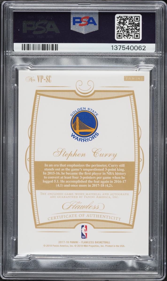 2017 Panini Flawless Vertical Gold Stephen Curry PATCH AUTO DNA 10 /10 #VP-SC PSA 7 NRMT
