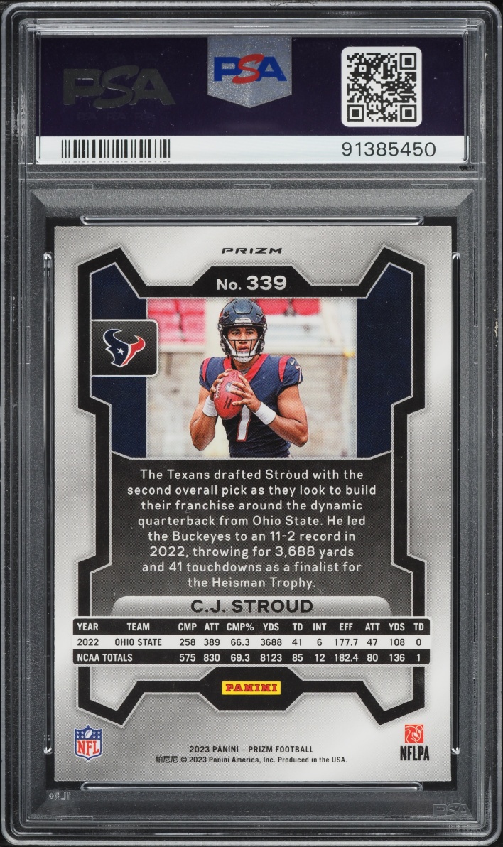2023 Panini Prizm Red White Blue C.J. Stroud ROOKIE #339 PSA 10 GEM MINT