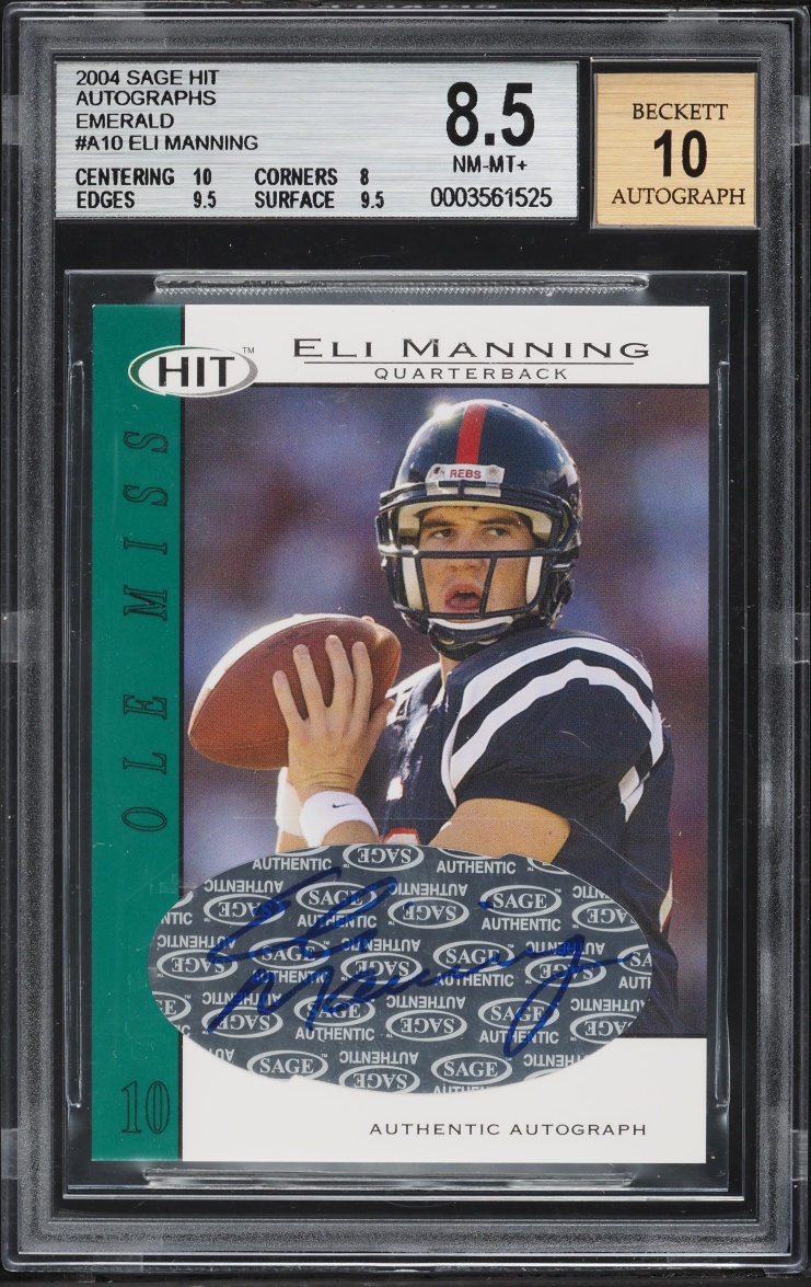 2004 Sage Hit Emerald Eli Manning ROOKIE AUTO #A10 BGS 8.5 NM-MT+