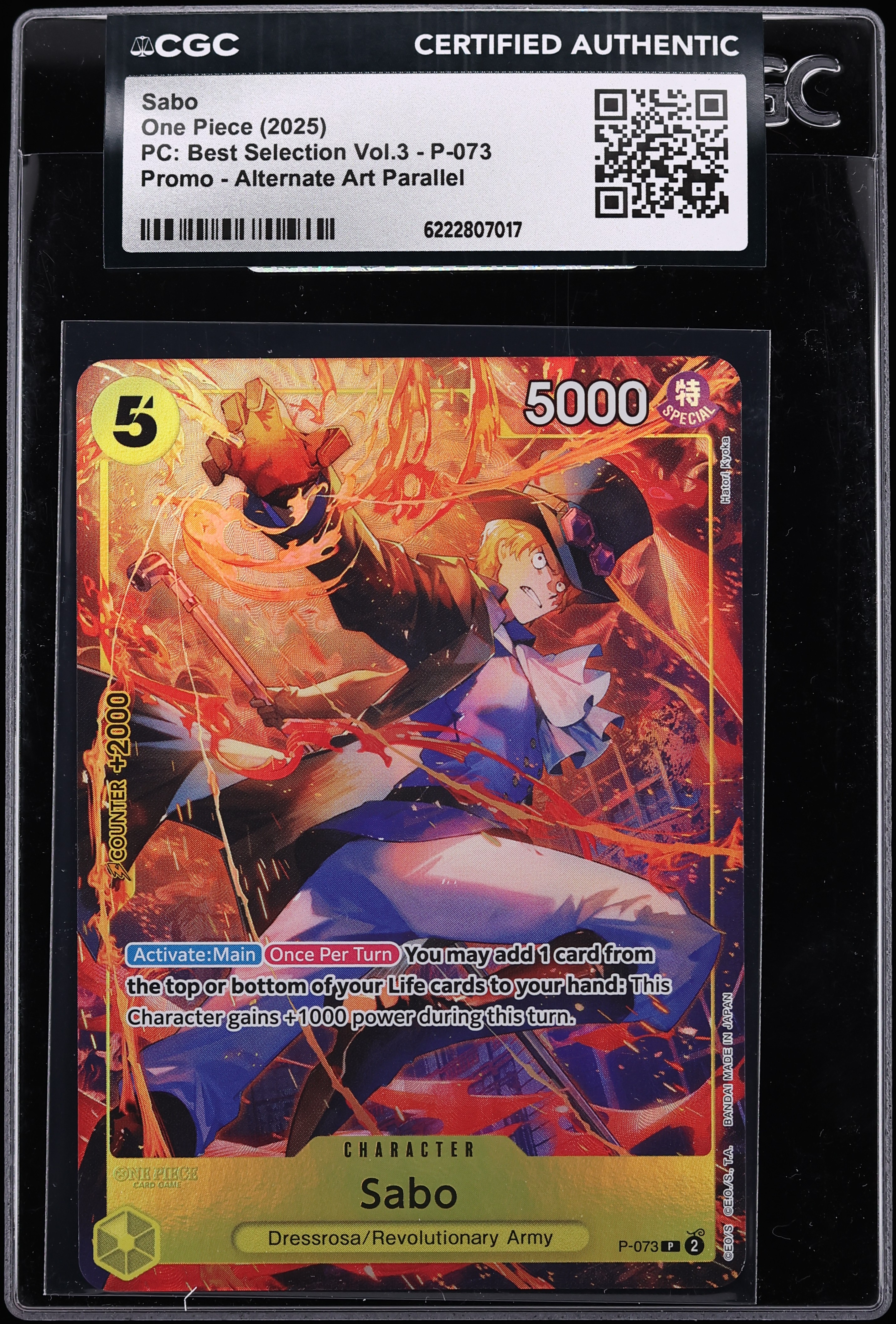 2025 One Piece Promo Premium Best Selection Vol.3 Alt Art Sabo #P-073 CGC AUTH