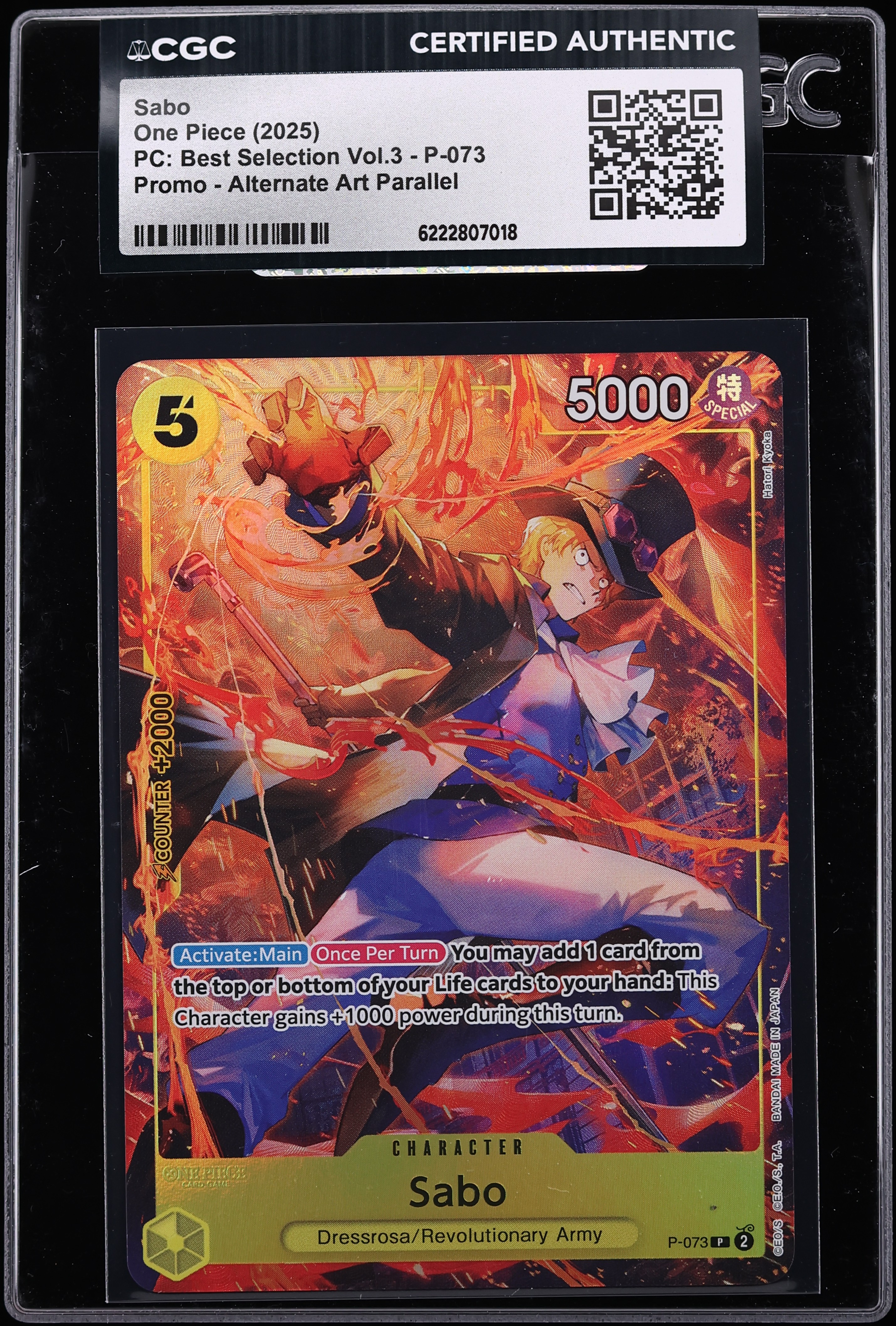 2025 One Piece Promo Premium Best Selection Vol.3 Alt Art Sabo #P-073 CGC AUTH