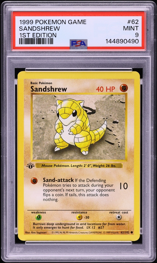 1999 Pokemon Game 1st Edition Sandshrew #62 PSA 9 MINT