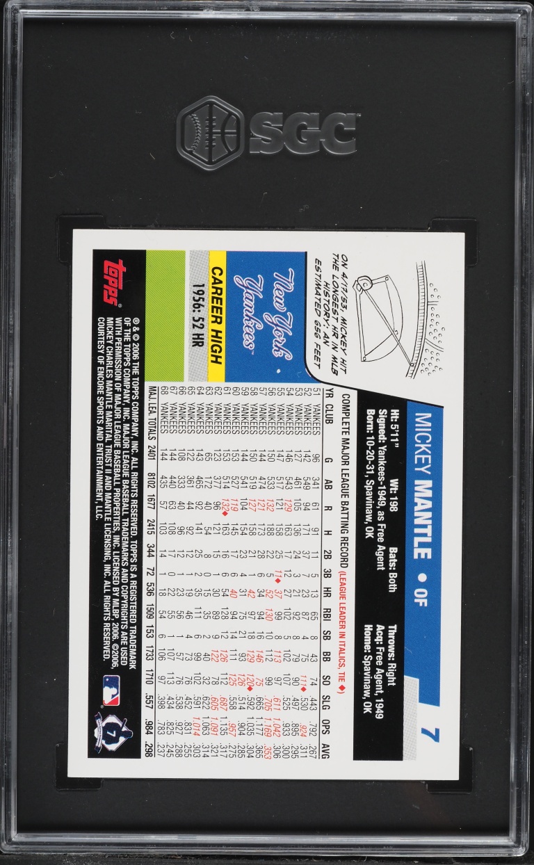 2006 Topps Mickey Mantle #7 SGC 9.5 MINT+
