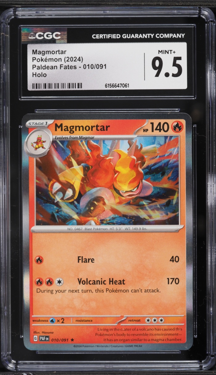 2024 Pokemon Scarlet & Violet Paldean Fates Holo Magmortar #10 CGC 9.5 MINT+