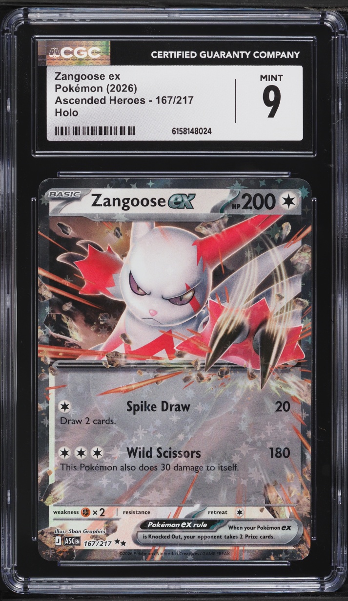 2026 Pokemon Mega Evolution Ascended Heroes Holo Zangoose EX #167 CGC 9 MINT