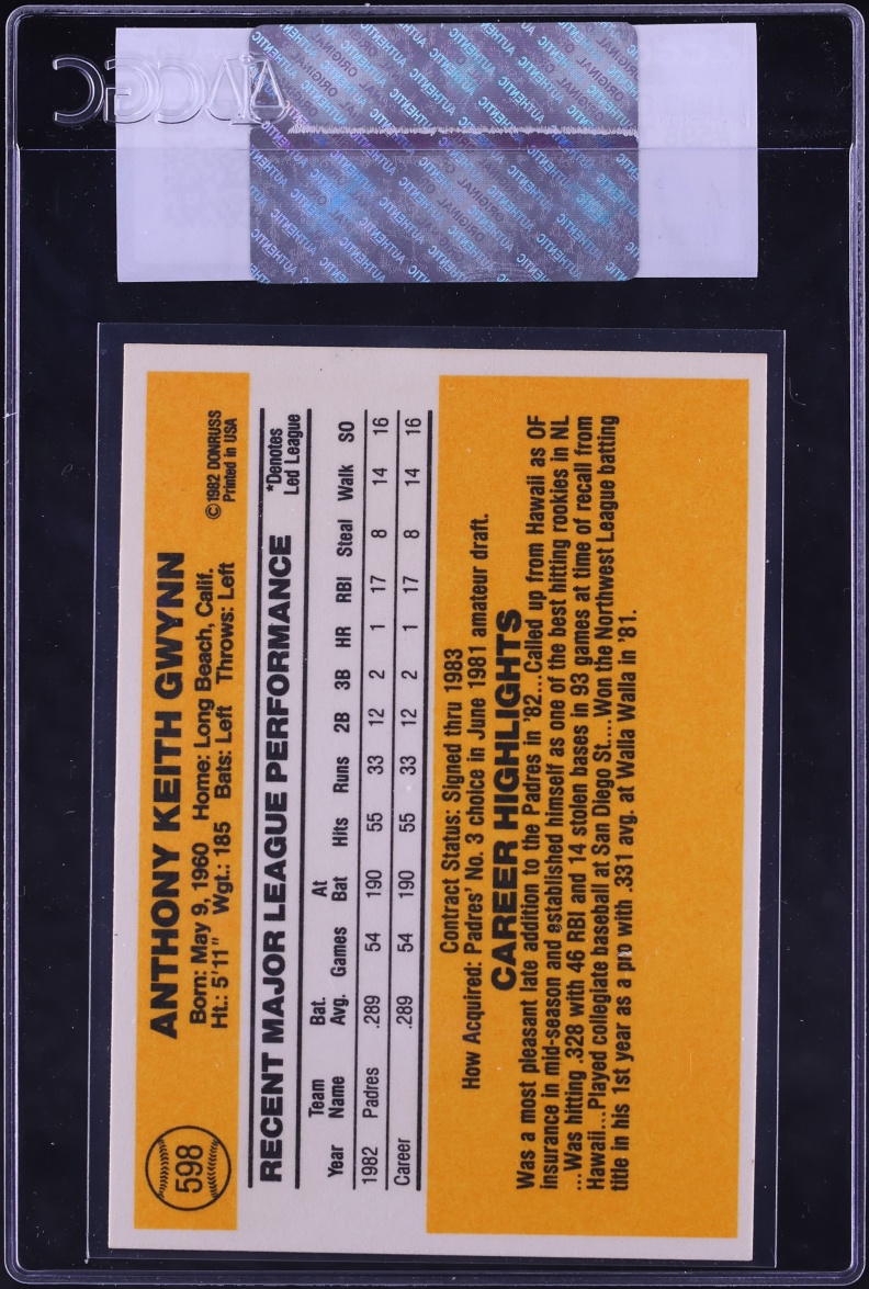1983 Donruss Tony Gwynn ROOKIE #598 CGC AUTH