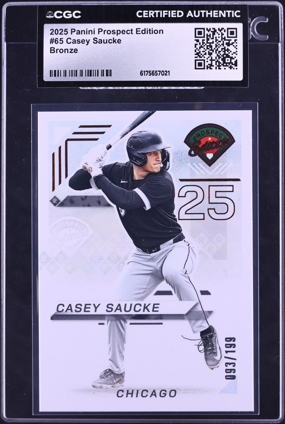 2025 Panini Prospect Edition Bronze Casey Saucke ROOKIE /199 #65 CGC AUTH