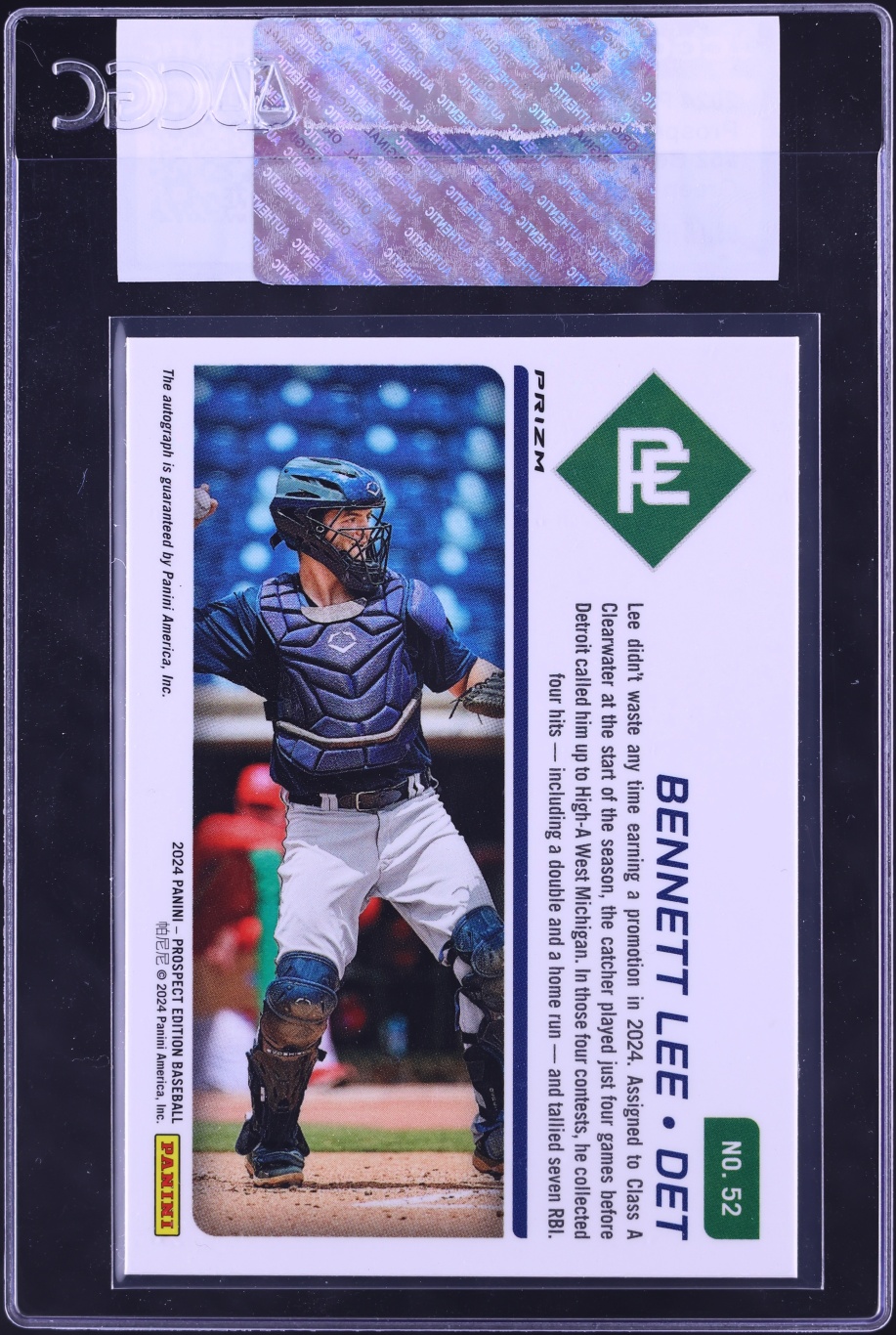2024 Panini Prospect Edition Ticket Green Prizm Bennett Lee ROOKIE AUTO #52 CGC AUTH