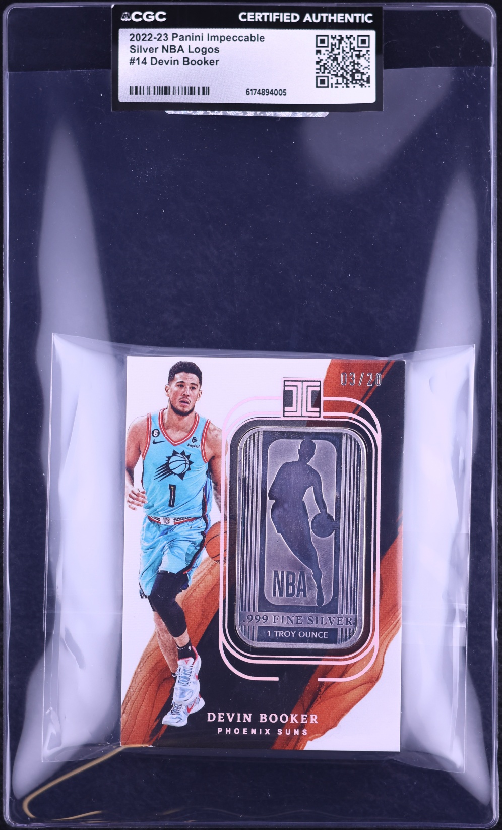 2022 Panini Impeccable Silver NBA Logos Devin Booker RELIC /20 #14 CGC AUTH