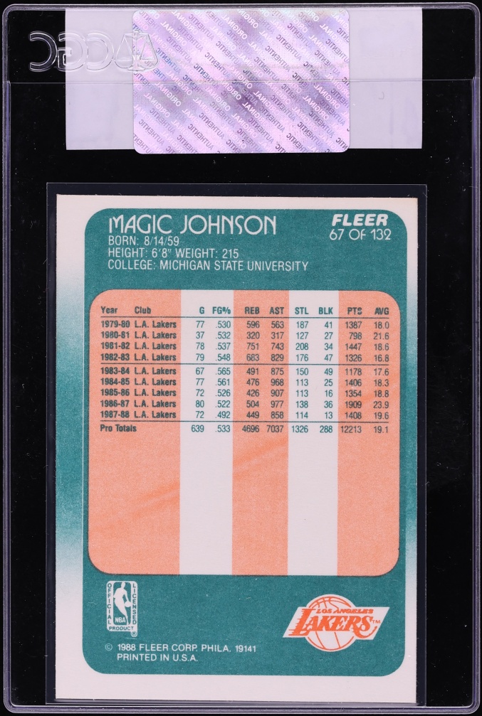 1988 Fleer Basketball Magic Johnson #67 CGC AUTH