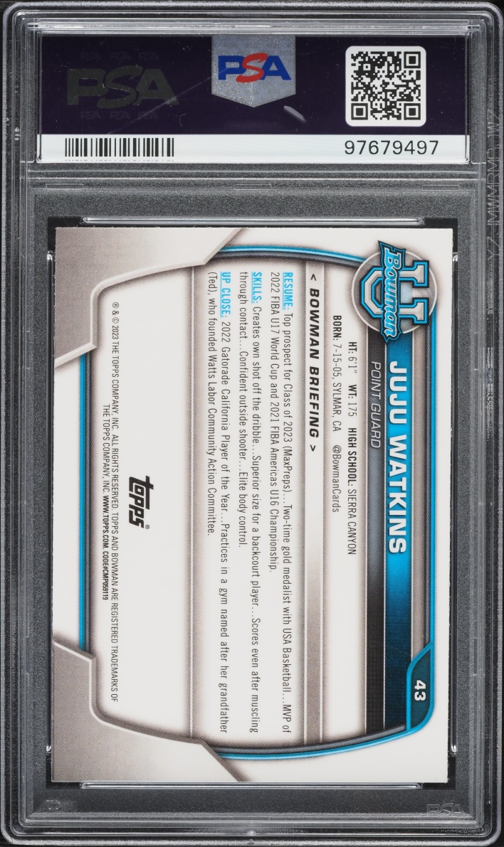 2022 Bowman Chrome University JuJu Watkins #43 PSA 10 GEM MINT