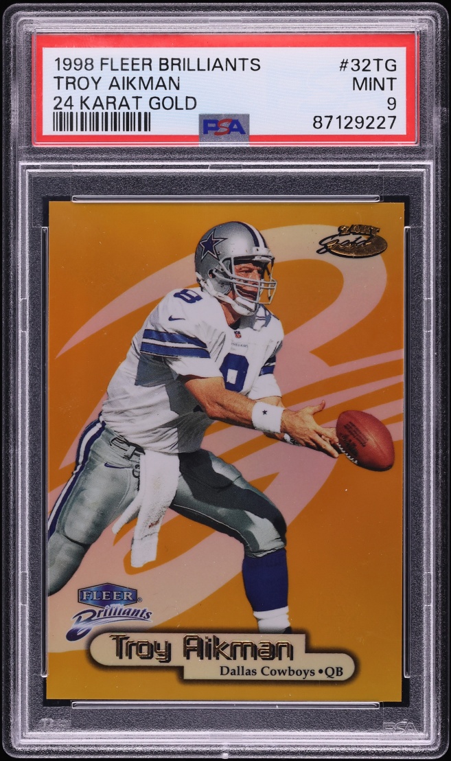 1998 Fleer Brilliants 24-Karat Gold Troy Aikman JSY # 8/24 #32TG PSA 9 MINT - Photo 1