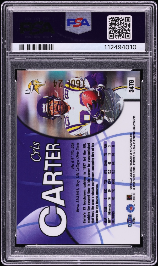 1998 Fleer Brilliants 24-Karat Gold Cris Carter /24 #34TG PSA 8 NM-MT - Photo 2