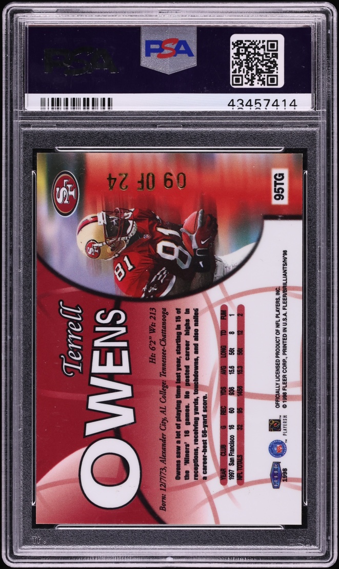 1998 Fleer Brilliants 24kt Gold Terrell Owens /24 #95TG PSA 9 MINT - Photo 2