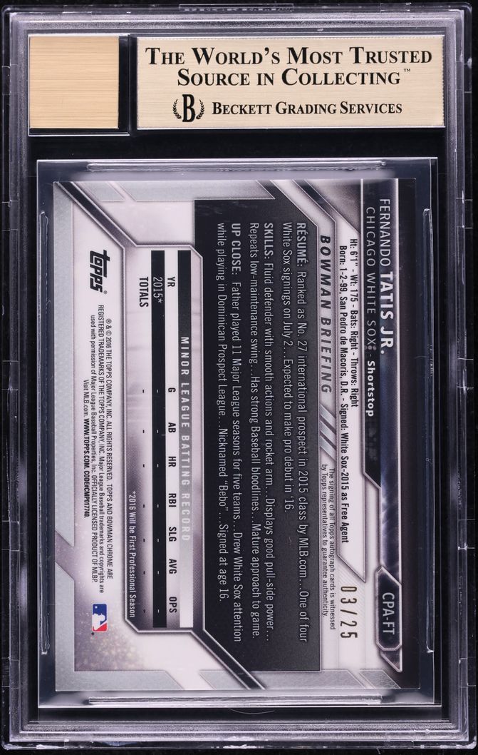 2016 Bowman Chrome Orange Refractor Fernando Tatis Jr. PROSPECT AUTO /25 BGS 9.5