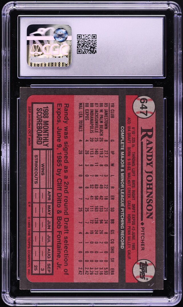 1989 Topps Randy Johnson ROOKIE #647 CGC 8.5 NM-MT+