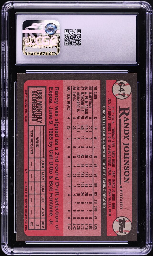 1989 Topps Randy Johnson ROOKIE #647 CGC 8.5 NM-MT+