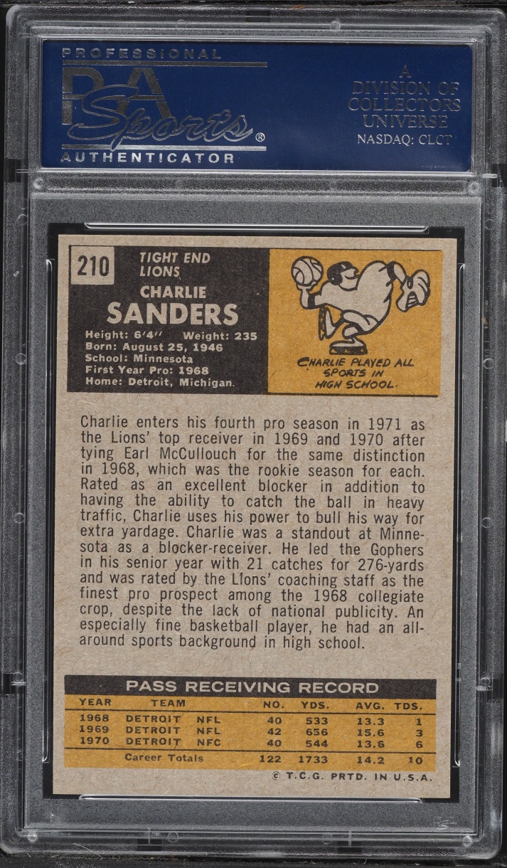 1971 Topps Football Charlie Sanders ROOKIE #210 PSA 7 NRMT