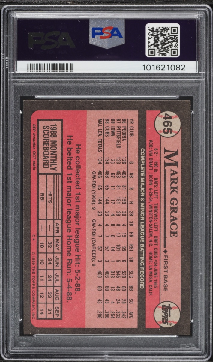 1989 Topps Mark Grace #465 PSA 9 MINT
