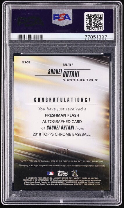 2018 Topps Chrome Freshman Flash Orange Ref. Shohei Ohtani RC AUTO /25 PSA 10