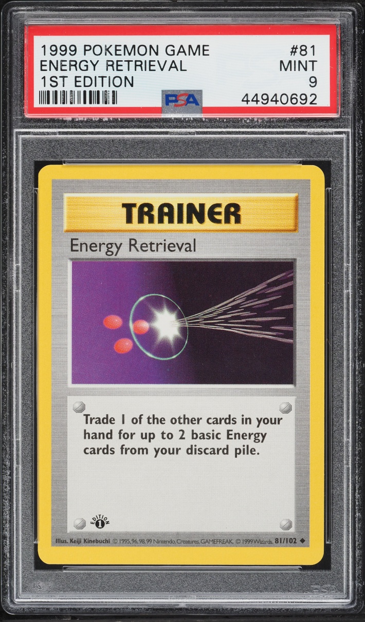 1999 Pokemon Base Set Shadowless 1st Edition Energy Retrieval #81 PSA 9 MINT