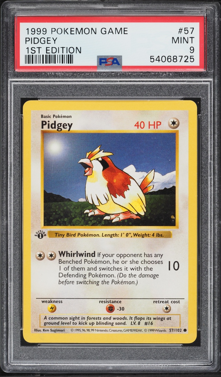 1999 Pokemon Base Set Shadowless 1st Edition Pidgey #57 PSA 9 MINT