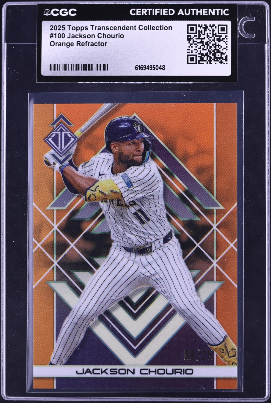 2025 Topps Transcendent Collection Orange Refractor Jackson Chourio /25 #100 CGC AUTH