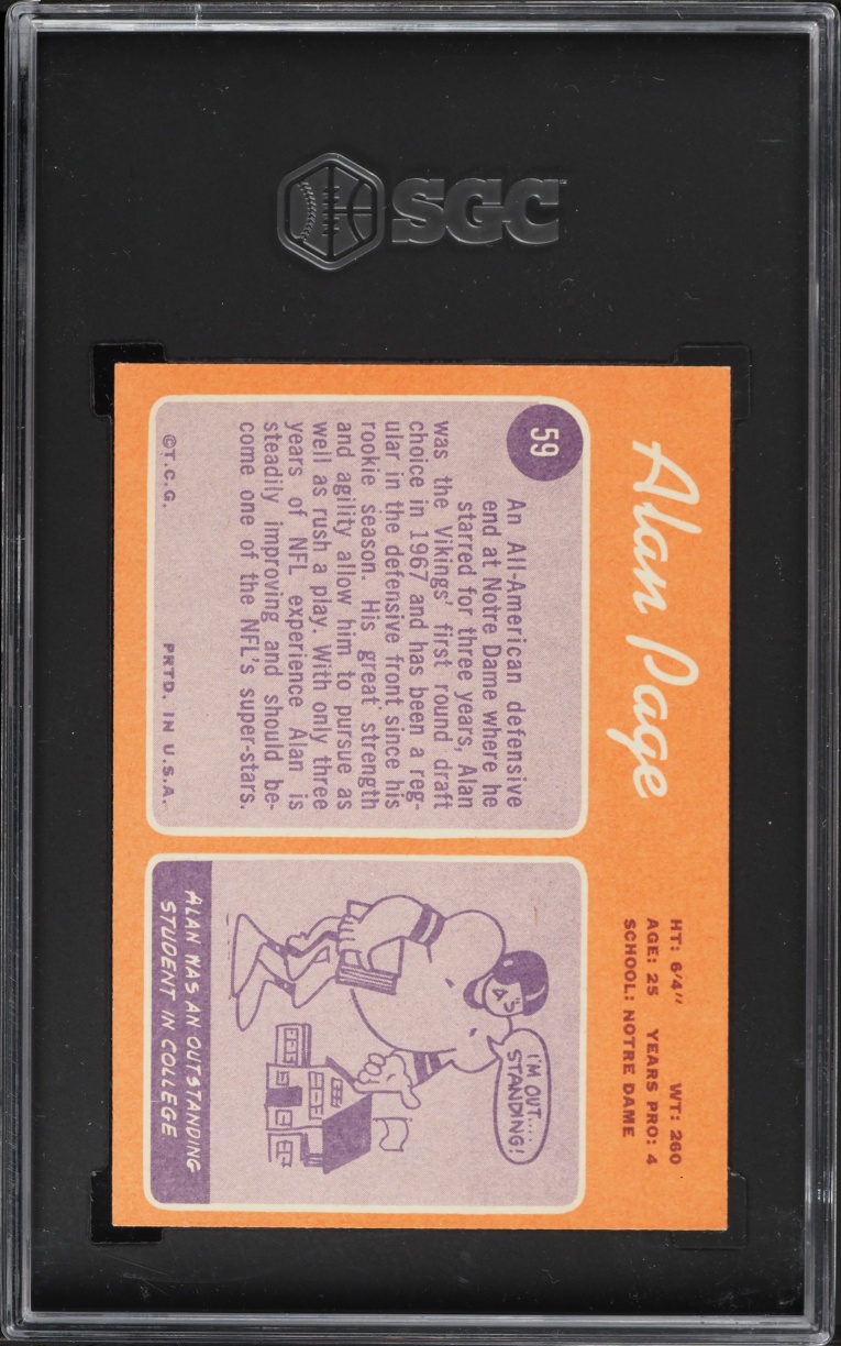 1970 Topps Football Alan Page ROOKIE #59 SGC 7.5 NRMT+