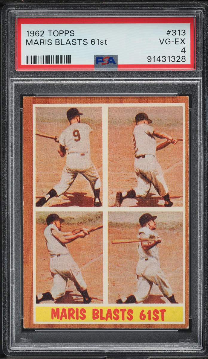 1962 Topps Roger Maris BLASTS 61ST #313 PSA 4 VGEX