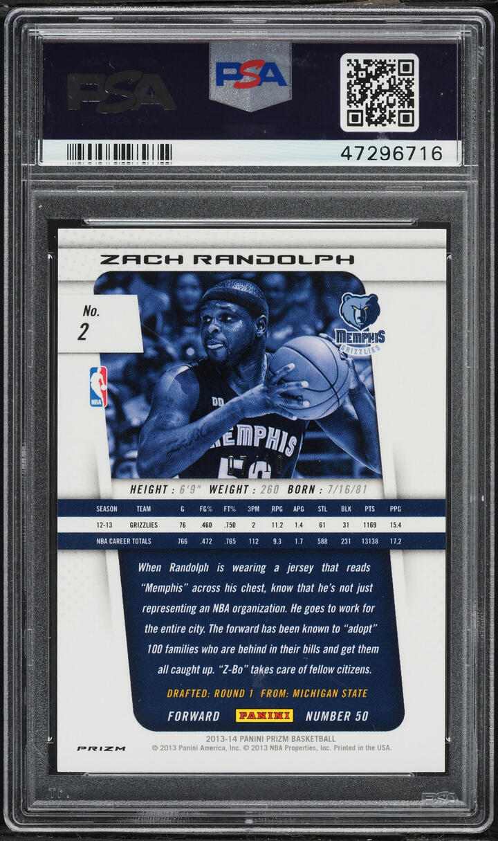 2013 Panini Prizm Gold Zach Randolph /10 #2 PSA 10 GEM MINT