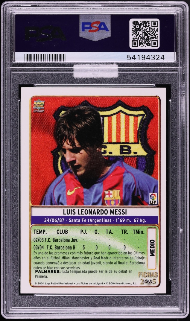 2004 Mundi Cromo Liga Lionel Messi ROOKIE #617 MBA PSA 9 MINT
