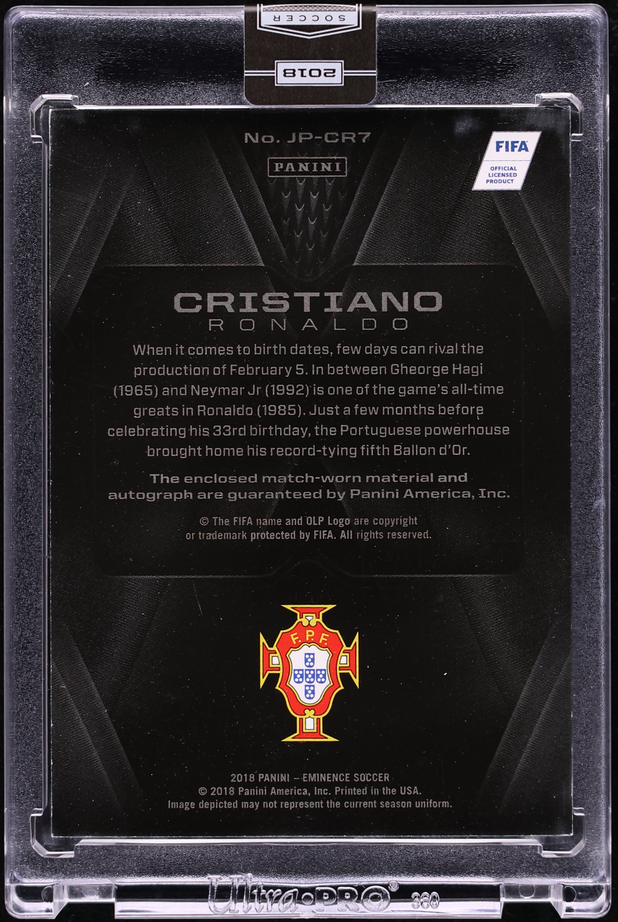 2018 Panini Eminence Jumbo Cristiano Ronaldo PATCH AUTO /10 #JP 