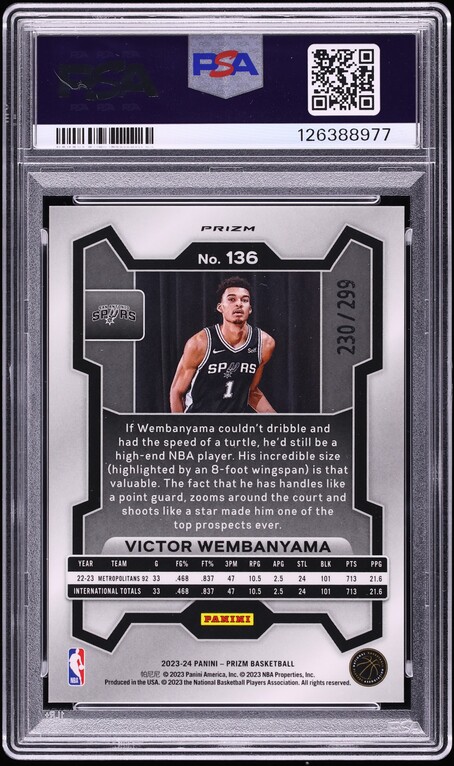 2023 Panini Prizm Red Victor Wembanyama ROOKIE /299 #136 PSA 10 GEM MINT