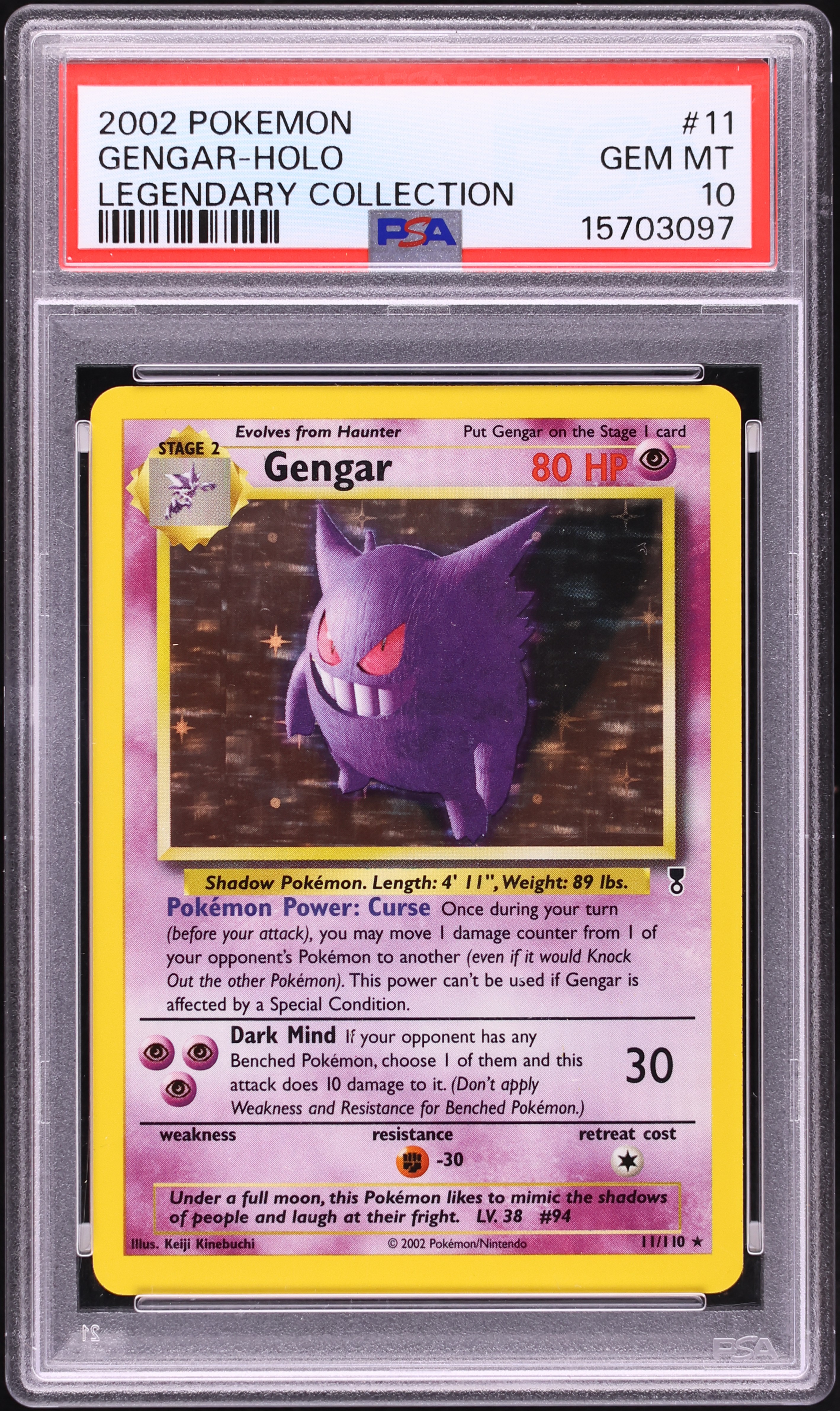 2002 Pokemon Legendary Collection Holo Gengar #11 PSA 10 GEM MINT
