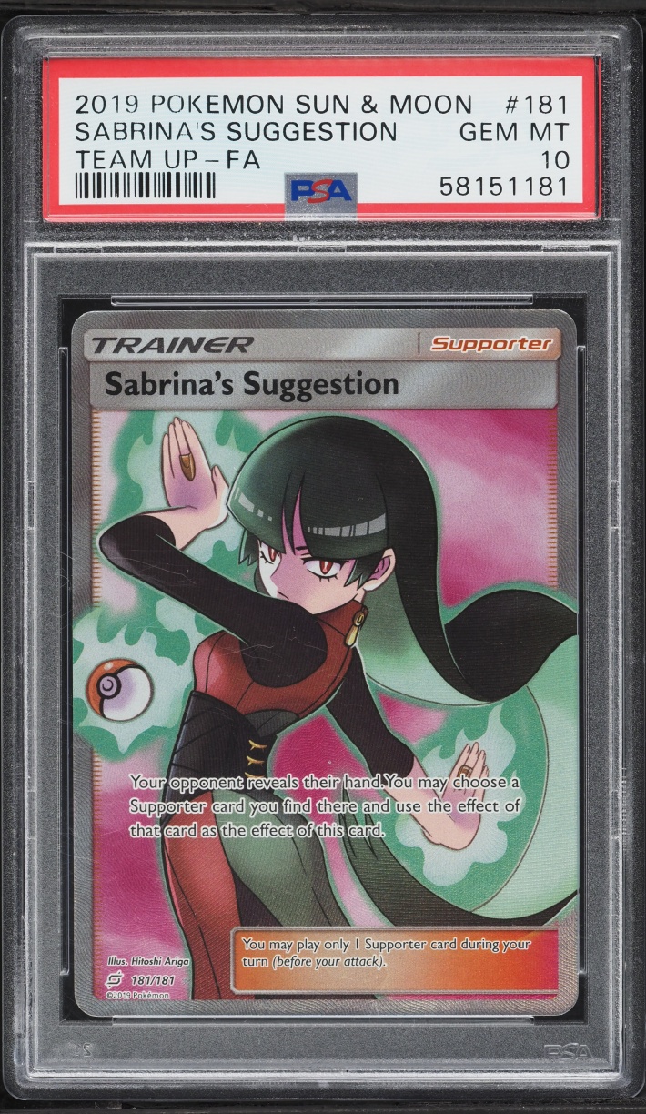 2019 Pokemon Sun & Moon Team Up Full Art Sabrina's Suggestion #181 PSA 10 GEM MINT