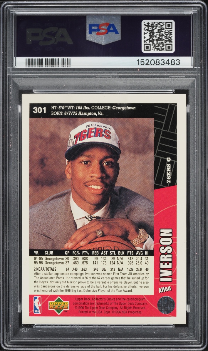 1996 Collector´s Choice Allen Iverson ROOKIE #301 PSA 8 NM-MT