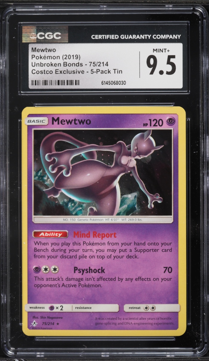 2019 Pokemon Sun & Moon Unbroken Bonds Costco Exclusive Holo Mewtwo #75 CGC 9.5 MINT+