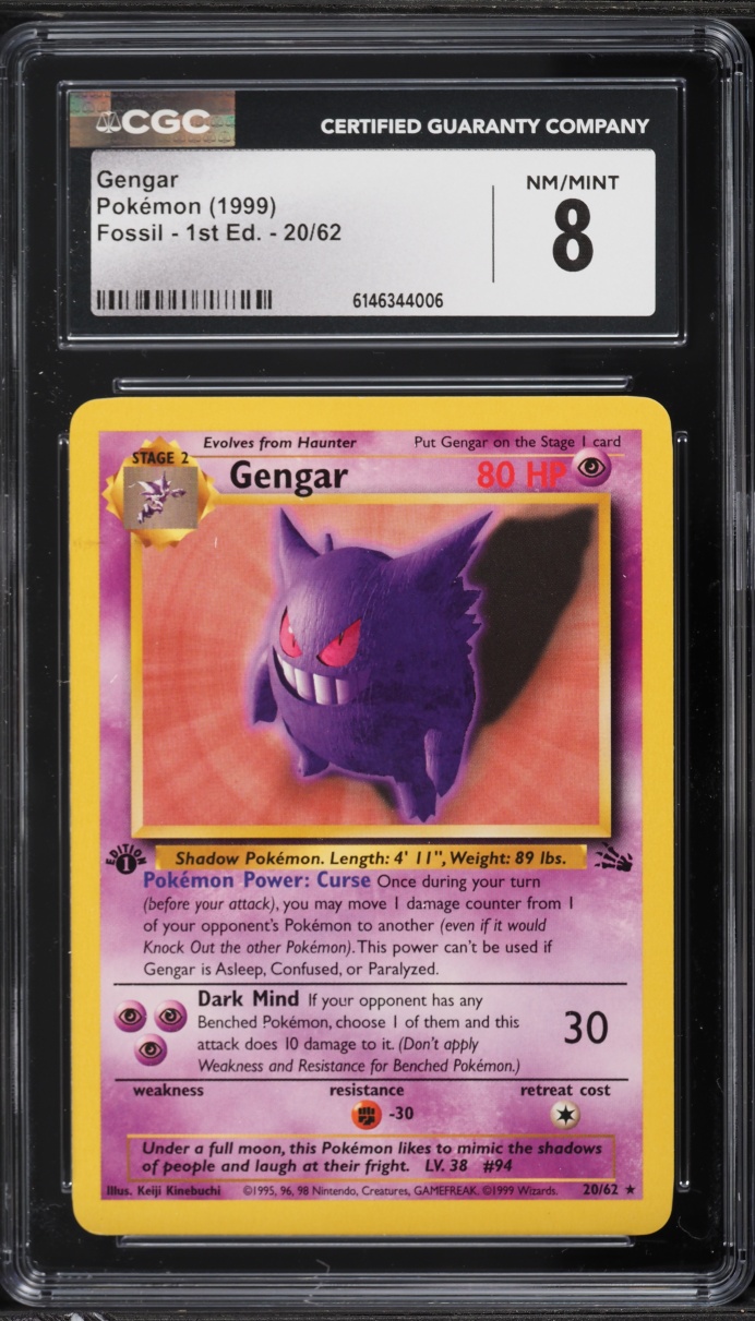 1999 Pokemon Fossil 1st Edition Gengar #20 CGC 8 NM-MT