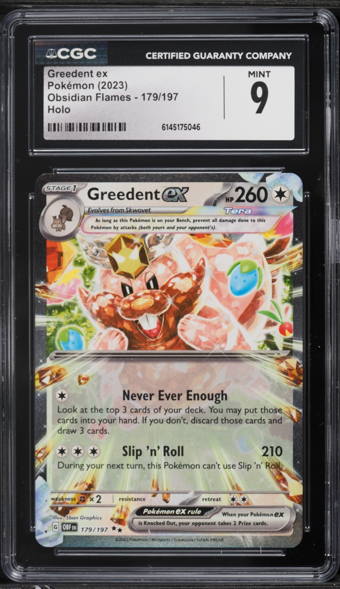 2023 Pokemon Scarlet & Violet Obsidian Flames Holo Greedent Ex #179 CGC 9 MINT