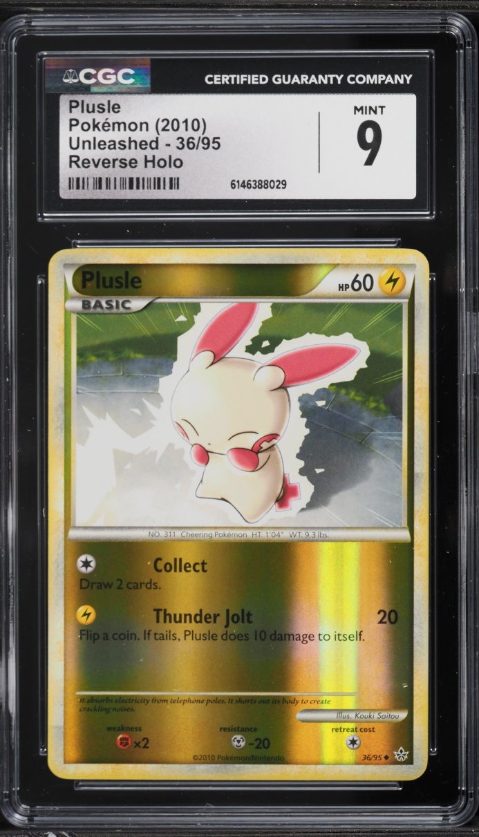 2010 Pokemon HeartGold & SoulSilver Unleashed Reverse Holo Plusle #36 CGC 9 MINT