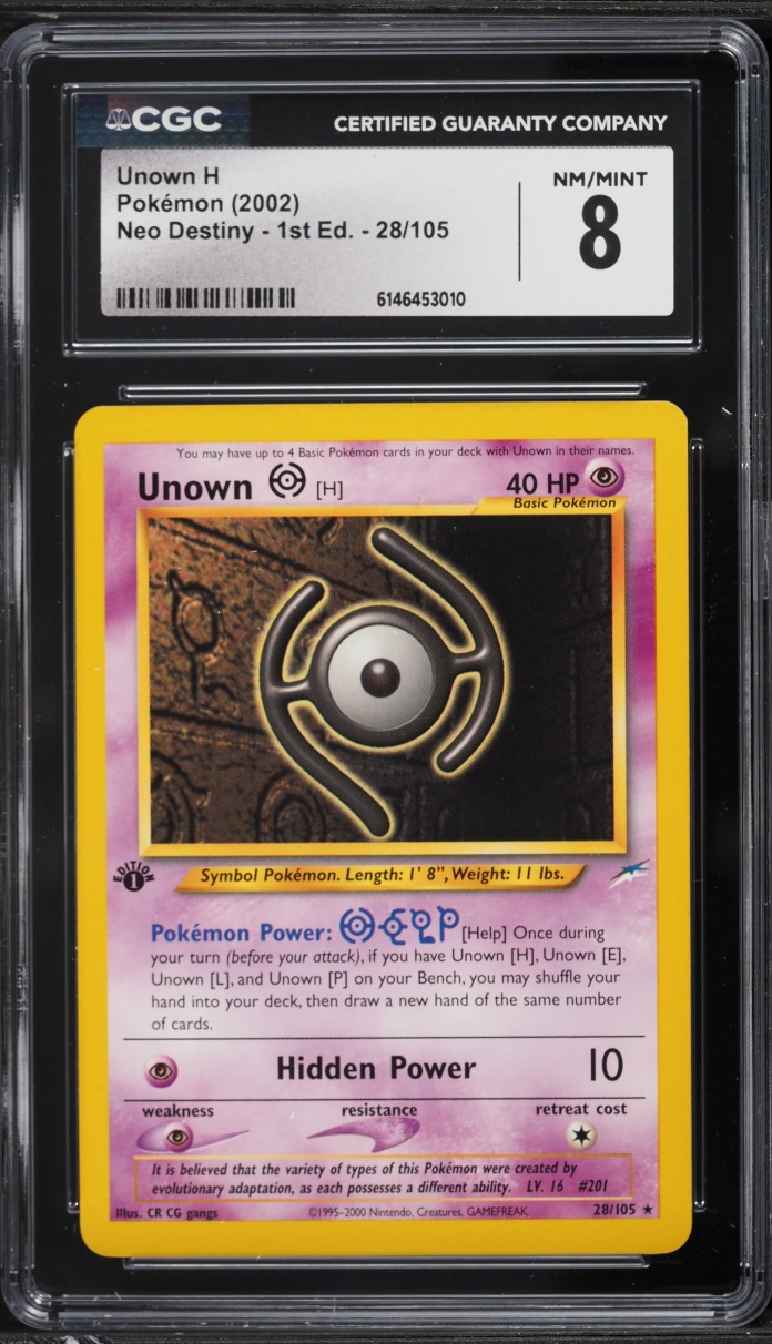 2002 Pokemon Neo Destiny 1st Edition Unown H #28 CGC 8 NM-MT