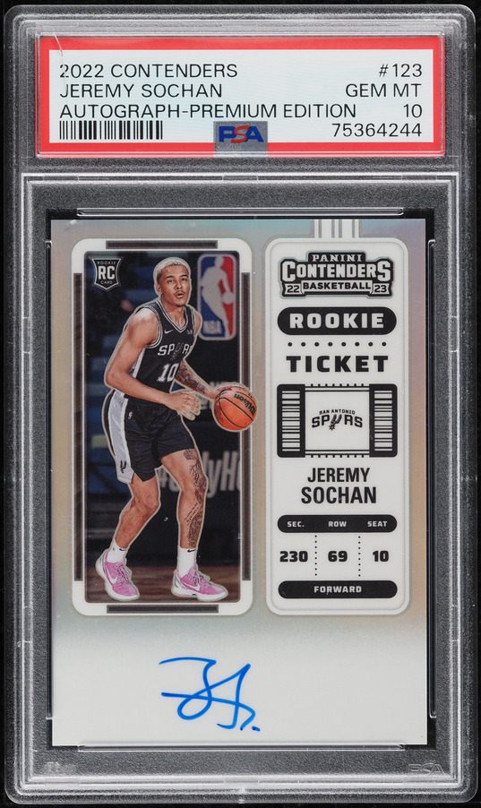 2022 Panini Contenders Premium Jeremy Sochan ROOKIE AUTO #123 PSA