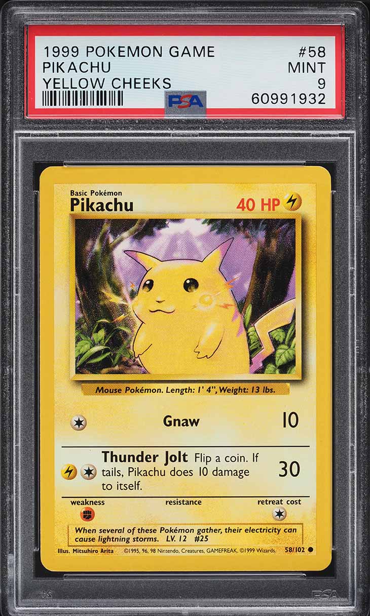 1999 Pokemon Base Set Yellow Cheeks Pikachu #58 PSA 9 MINT
