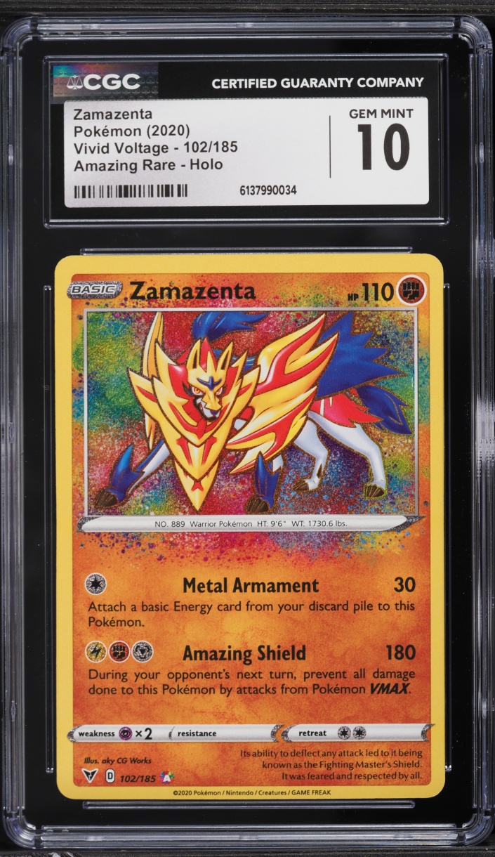 2020 Pokemon Sword & Shield Vivid Voltage Amazing Rare Zamazenta #102 CGC 10 GEM MINT