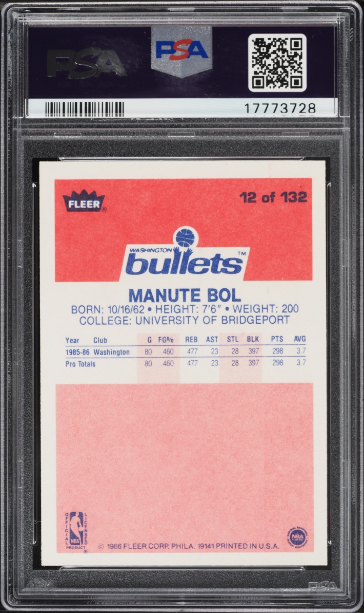 1986 Fleer Basketball Manute Bol ROOKIE #12 PSA 9 MINT