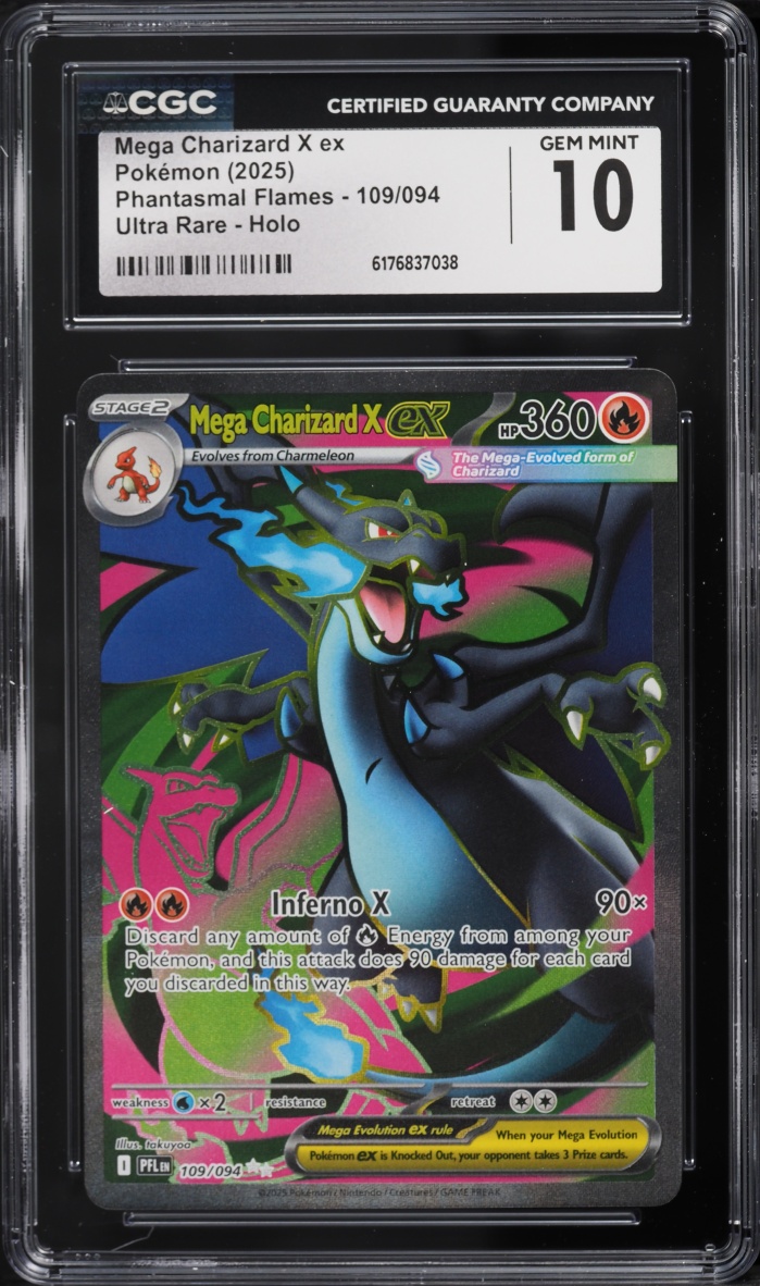 2025 Pokemon Mega Evolution Phantasmal Flames Full Art Mega Charizard X Ex #109 CGC 10 GEM MINT