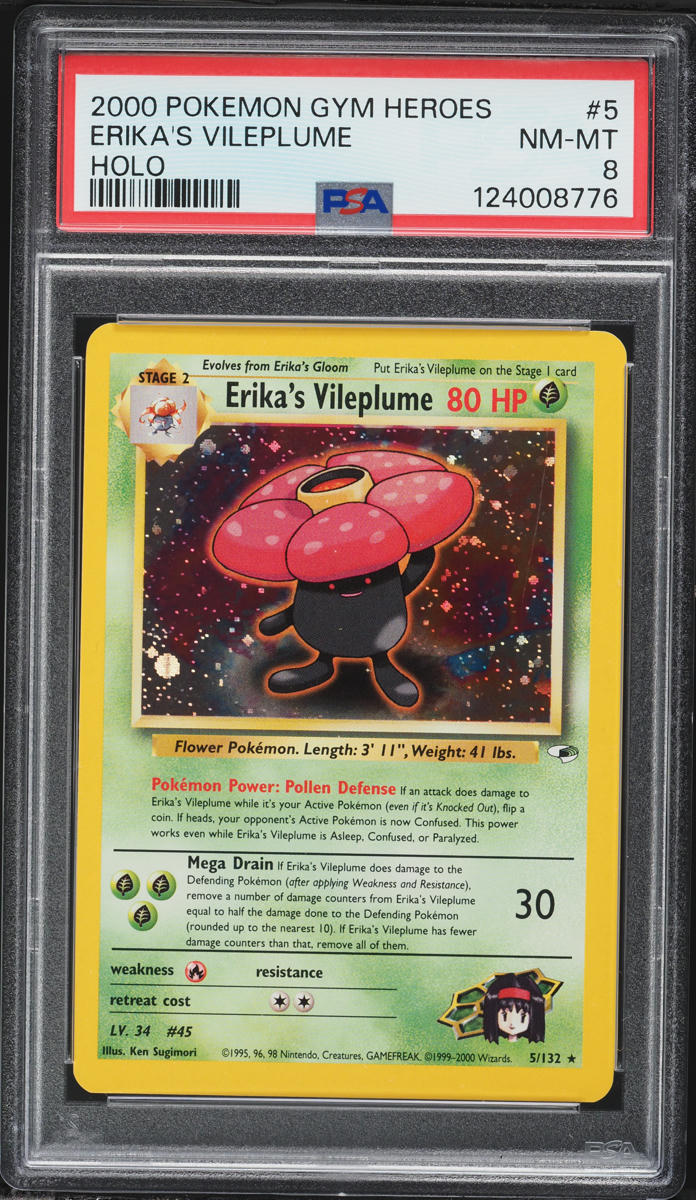 2000 Pokemon Gym Heroes Unlimited Holo Erika's Vileplume #5 PSA 8 NM-MT